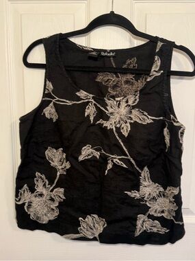 Linen Black Floral Sleeveless Top